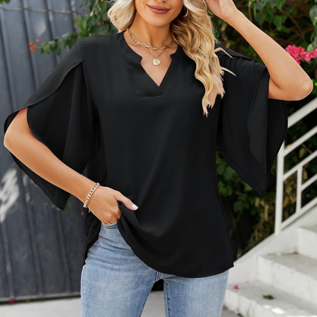 Aislinn Chiffon V Neck Summer Blouse – Women’s fashion piece