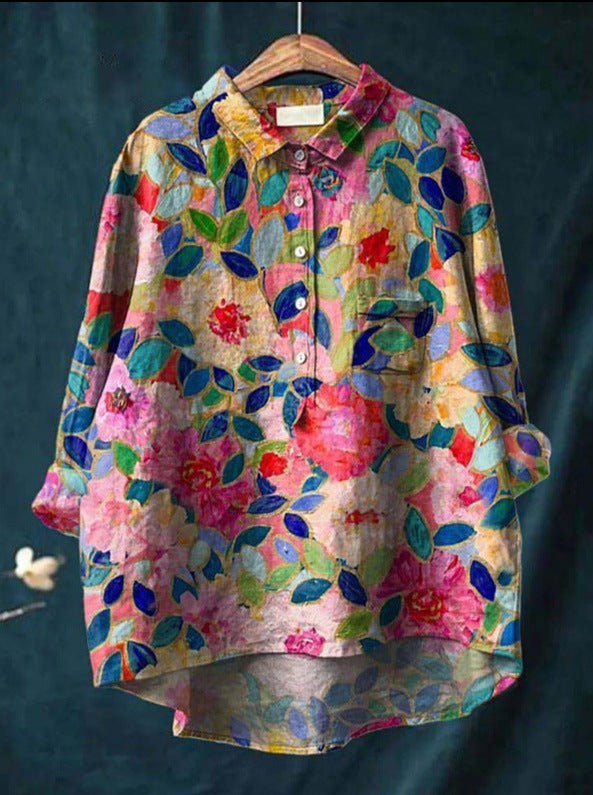 Caroline Cotton Linen Floral Blouse