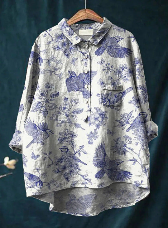 Caroline Cotton Linen Floral Blouse