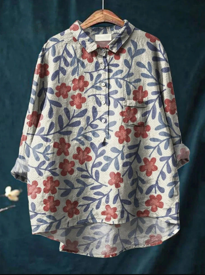 Caroline Cotton Linen Floral Blouse