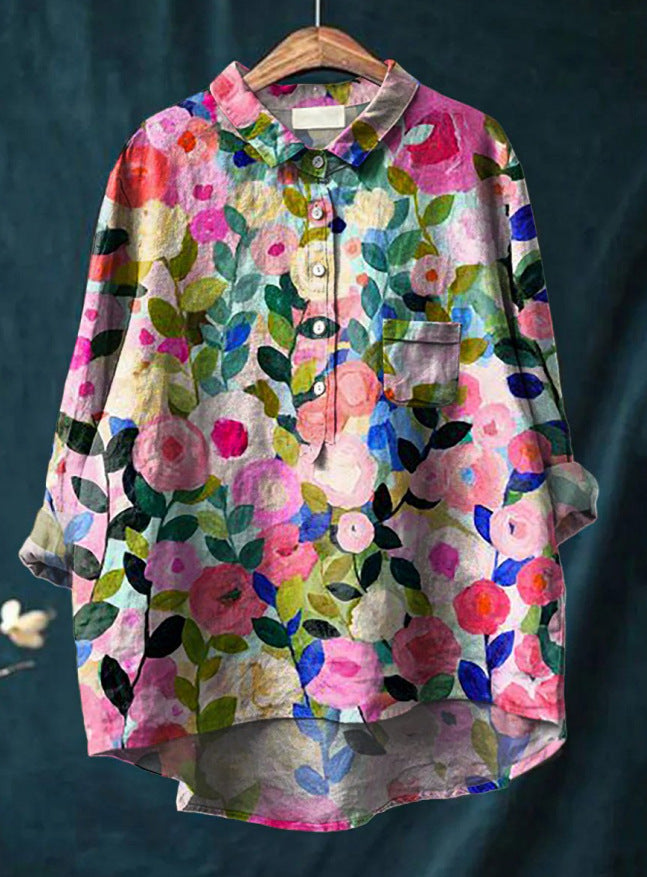Caroline Cotton Linen Floral Blouse