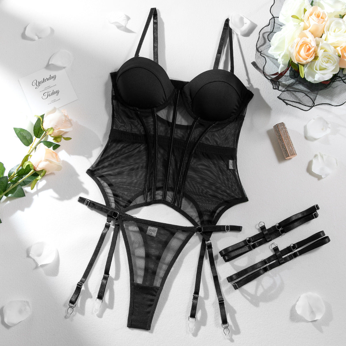 Bexley Chic Sheer Waistband Bra Lingerie Set