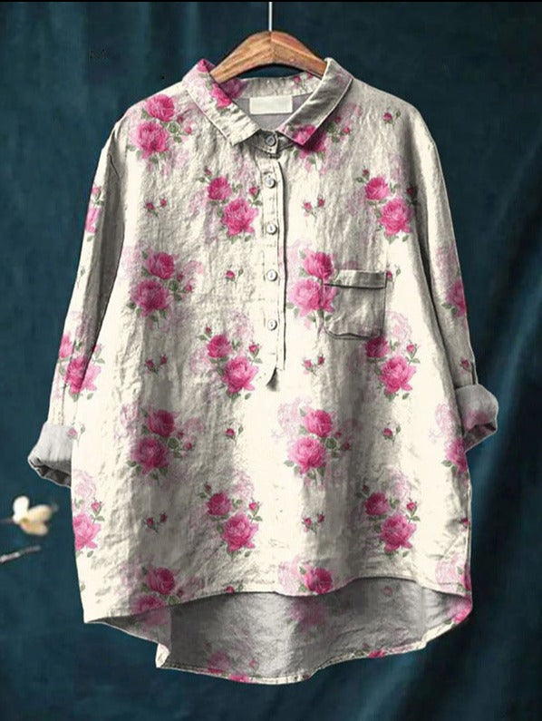 Caroline Cotton Linen Floral Blouse