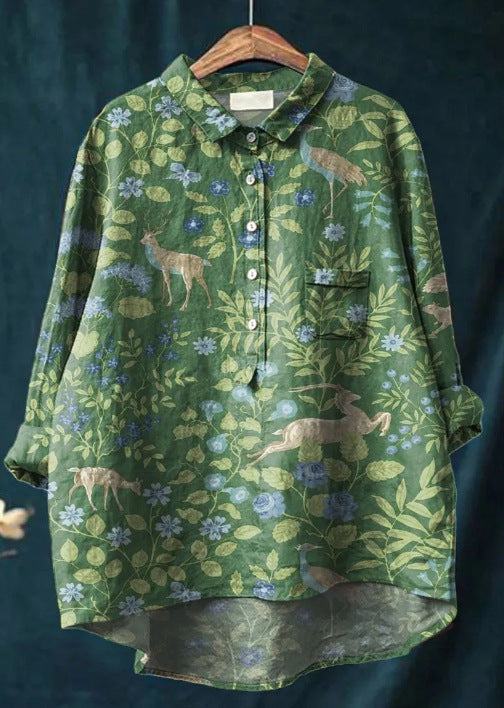 Caroline Cotton Linen Floral Blouse