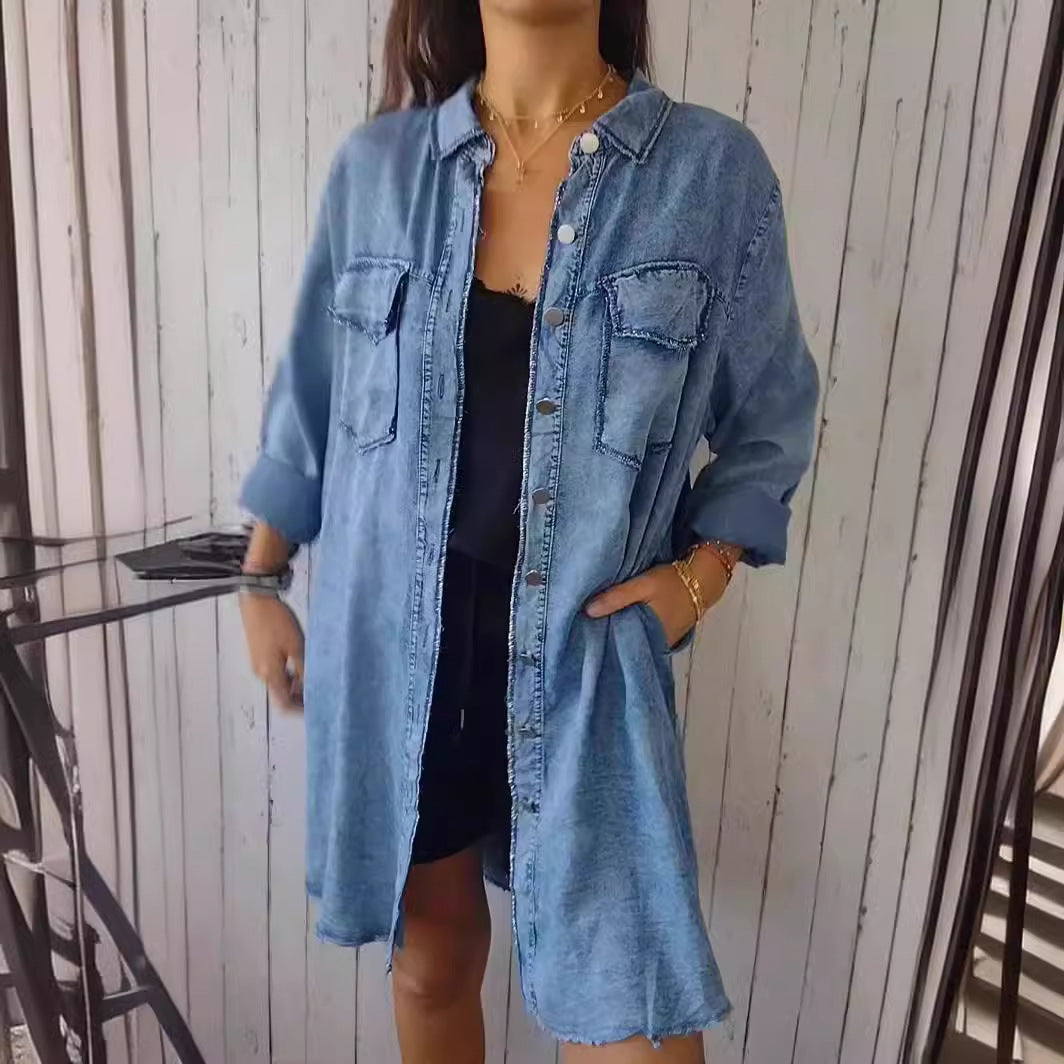 Jodie Frayed Edge Shirt Dress – Women’s fashion piece