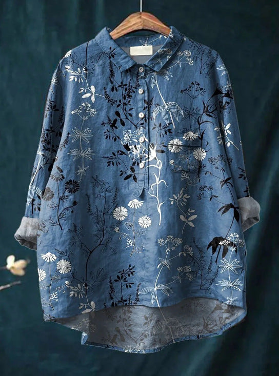 Caroline Cotton Linen Floral Blouse