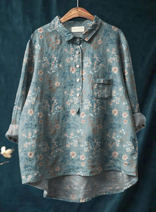 Caroline Cotton Linen Floral Blouse