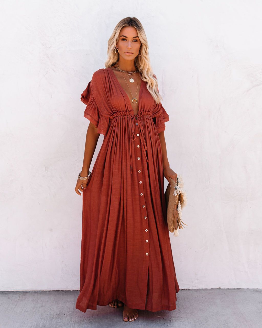 Audra Boho V Neck Kimono Beach Cover Up Dress
