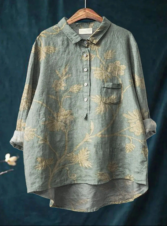 Caroline Cotton Linen Floral Blouse