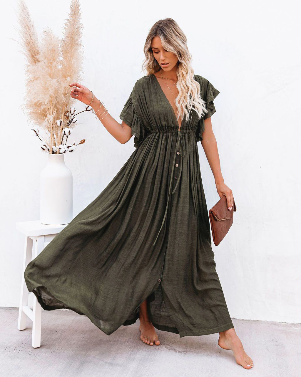 Audra Boho V Neck Kimono Beach Cover Up Dress