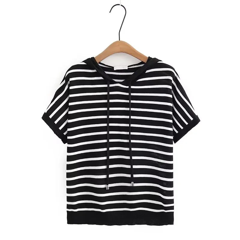 Lina Plus Size Soft Knit Striped Hoodie Tee