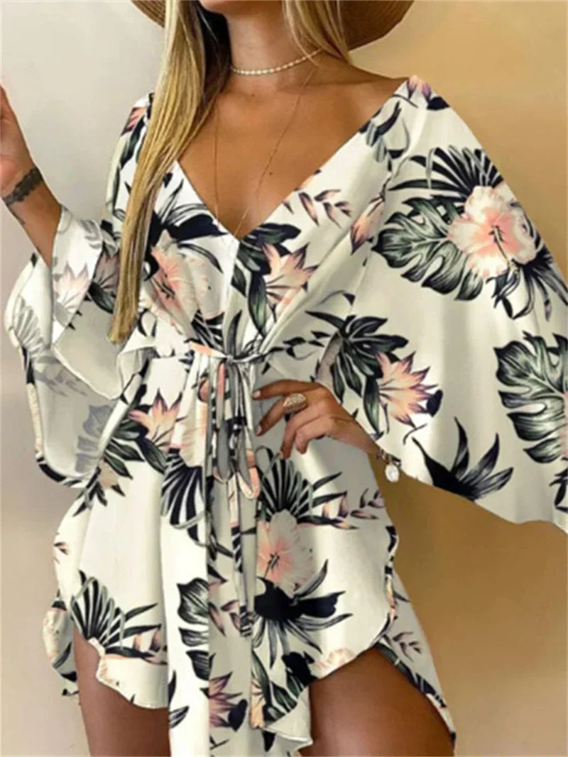 Daisy Floral V Neck Boho Mini Dress