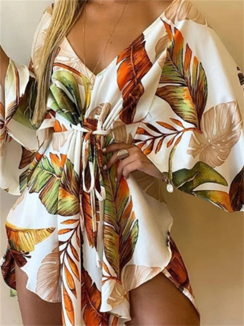 Daisy Floral V Neck Boho Mini Dress