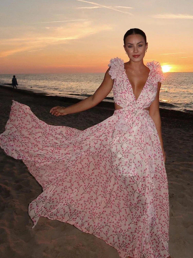 Lexi Elegant Backless Ruffles Maxi Dress – Women’s fashion piece