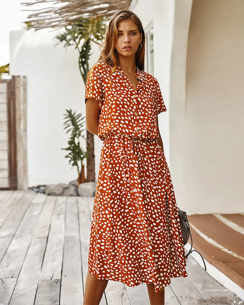 Florienne™ Vintage Waist Tie Shirt Dress – Women’s fashion piece