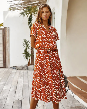 Florienne™ Vintage Waist Tie Shirt Dress – Women’s fashion piece