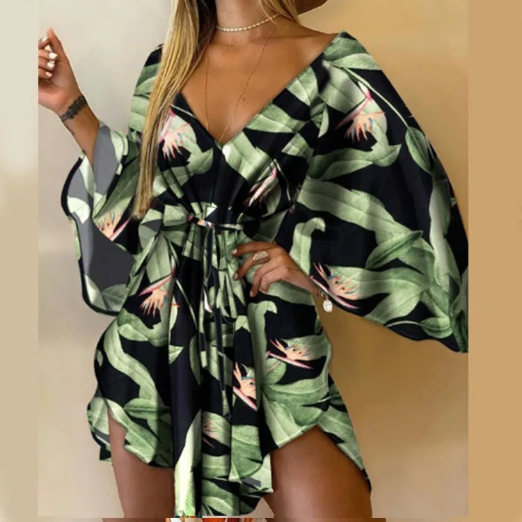 Daisy Floral V Neck Boho Mini Dress