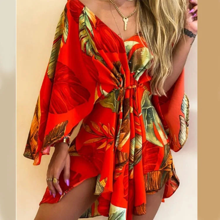 Daisy Floral V Neck Boho Mini Dress