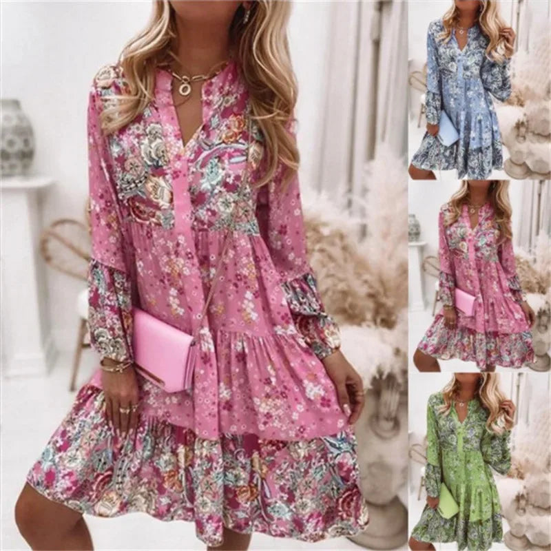 Helena Floral V Neck A Line Dress