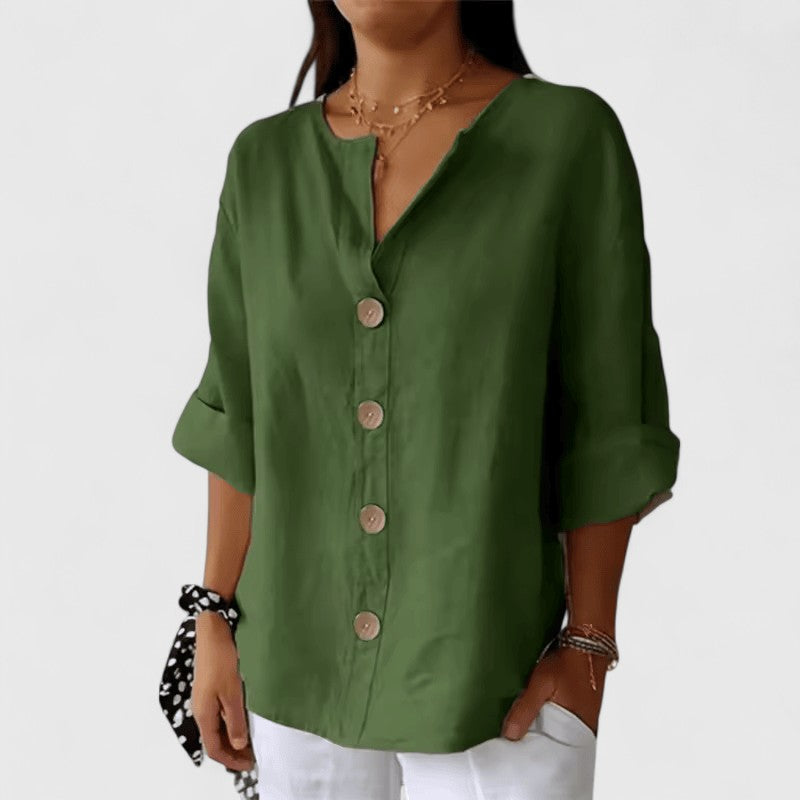 Elena Linen Blend Button Blouse – Women’s fashion piece