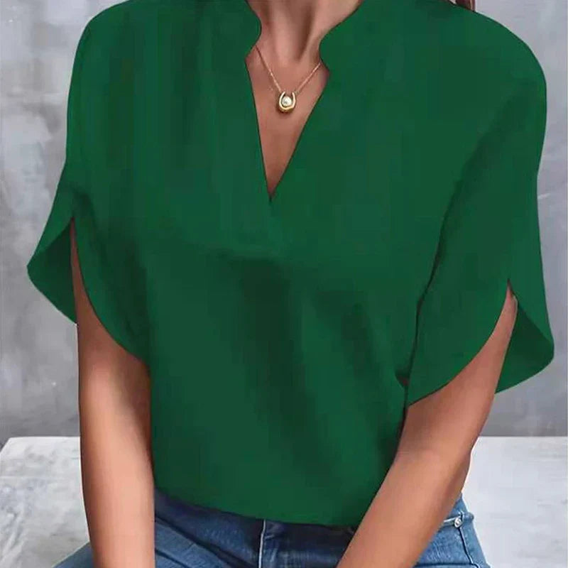 Fenry Notch Neck Flutter Sleeve Blouse