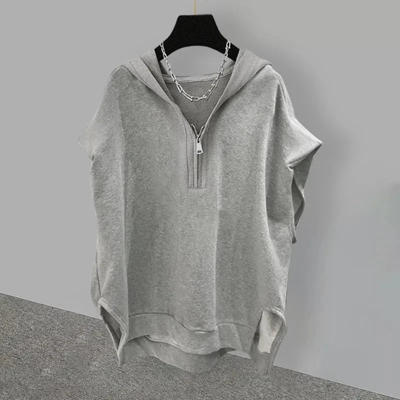 Jemma Zip Neck Relaxed Hoodie Top – Women’s fashion piece
