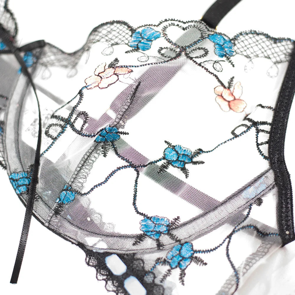 Ursula Floral Lace Embroidery 3 Piece Lingerie Set