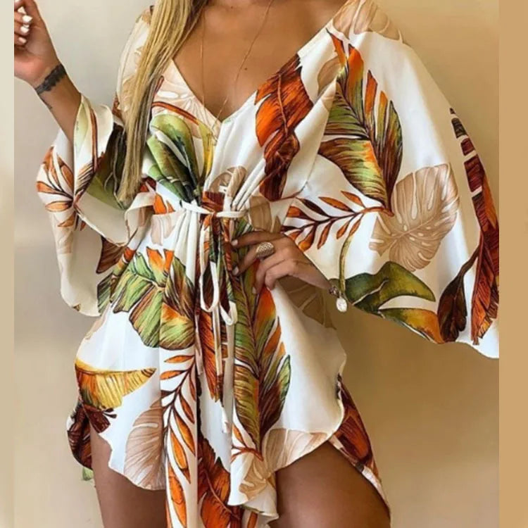 Daisy Floral V Neck Boho Mini Dress