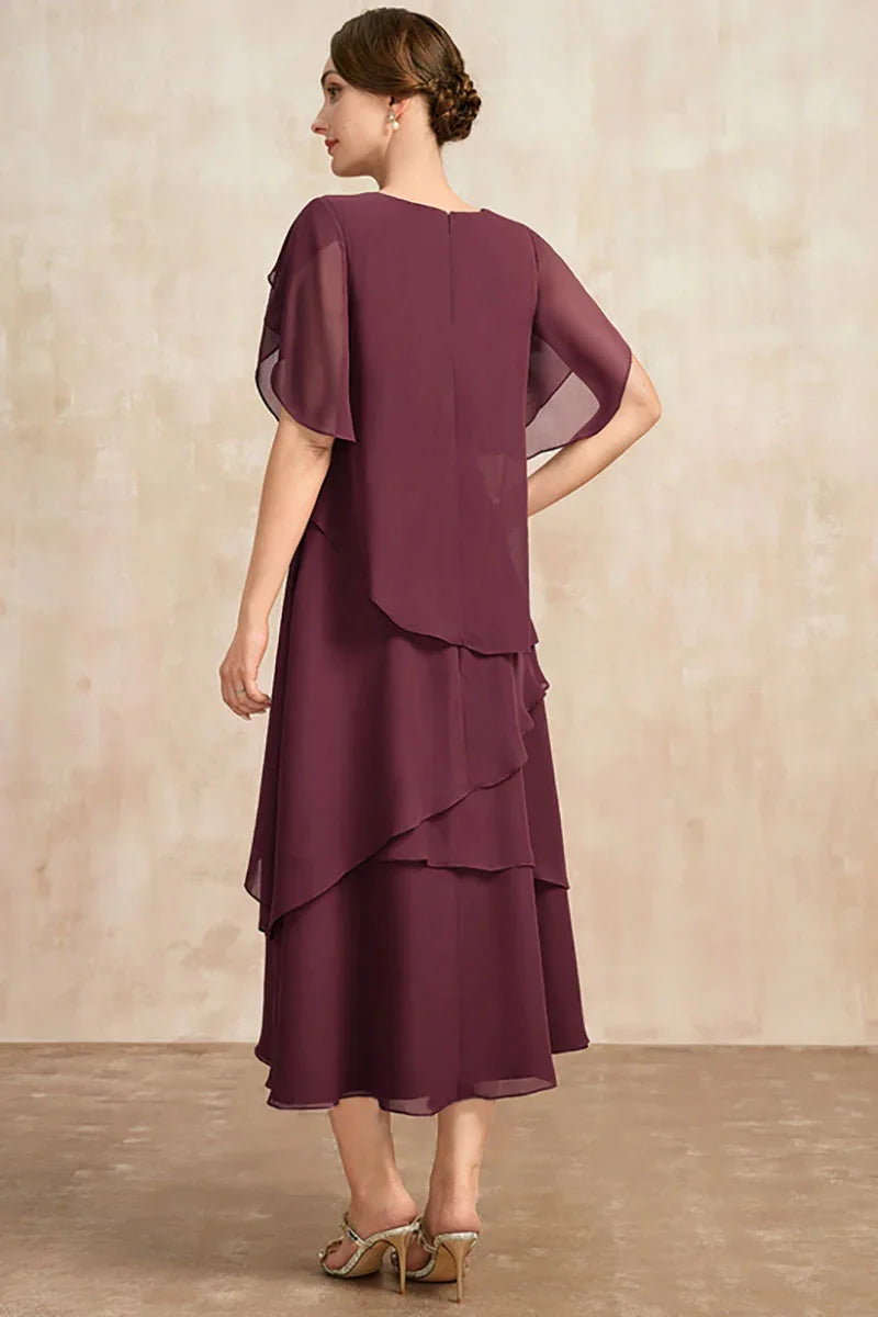 Belle Flowy Short Sleeve Irregular Layered Long Dress
