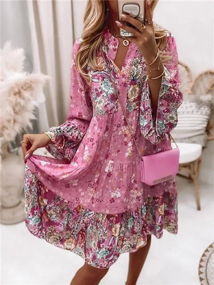 Helena Floral V Neck A Line Dress