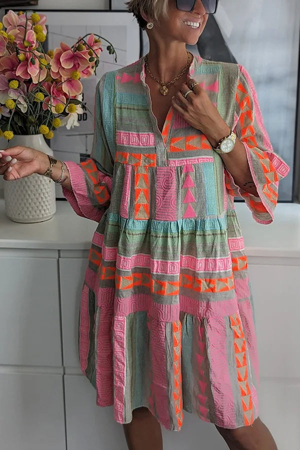 Ava Chic V Neck Cotton Hemp Summer Dress