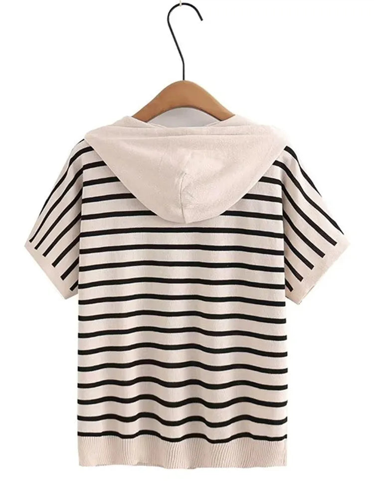 Lina Plus Size Soft Knit Striped Hoodie Tee – Women’s fashion piece