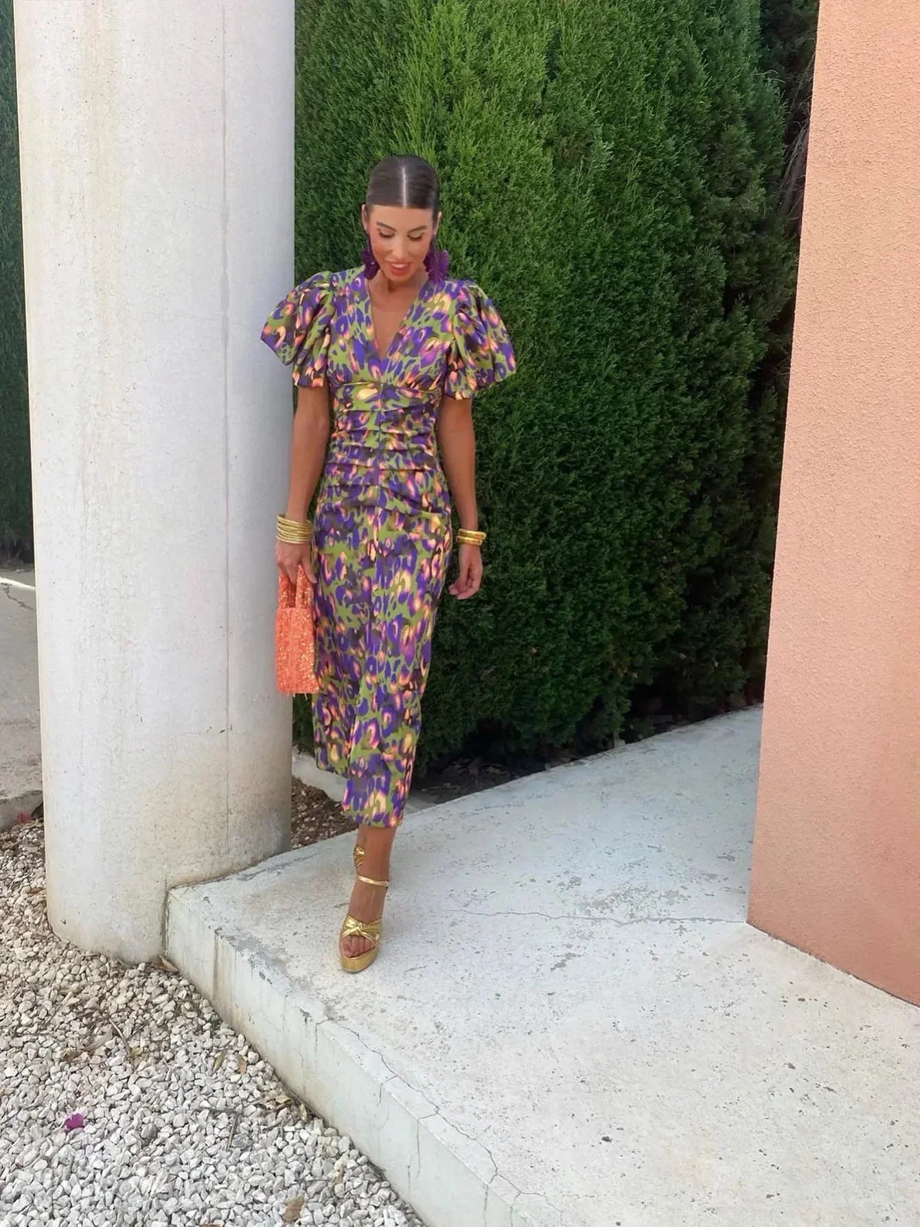 Loren Vibrant Puff Sleeve Dress