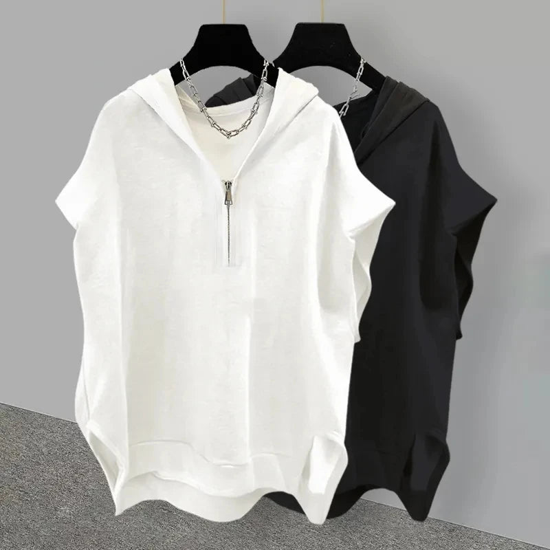 Jemma Zip Neck Relaxed Hoodie Top