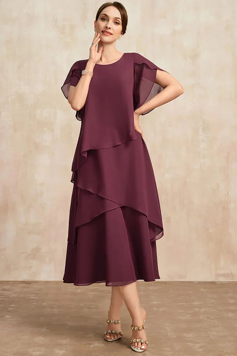 Belle Flowy Short Sleeve Irregular Layered Long Dress
