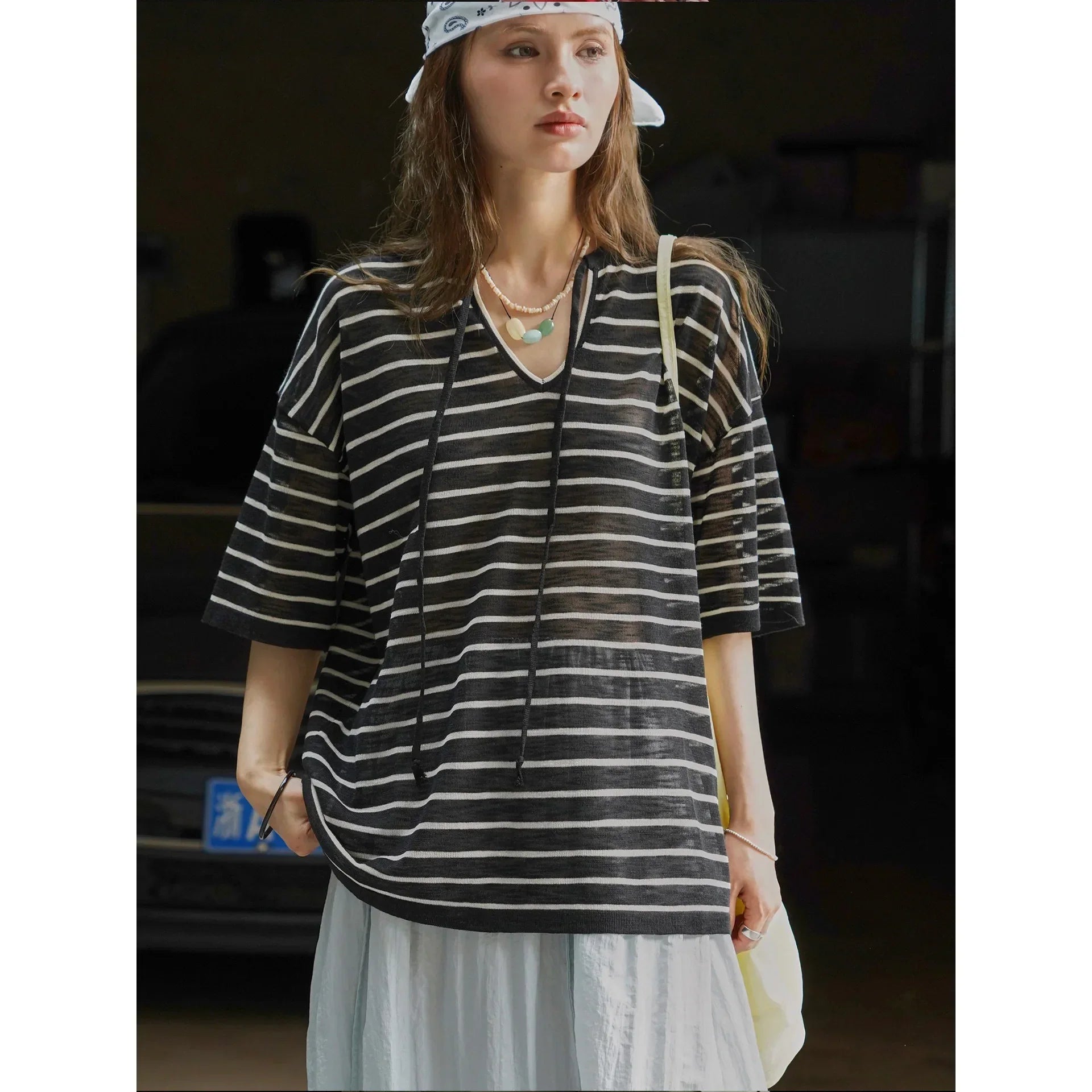 Nora Striped Relaxed Hoodie Tee