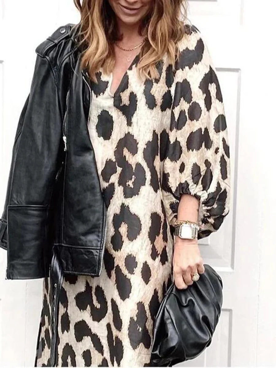 Zarina | Leopard Print V Neck Maxi Dress – Women’s fashion piece