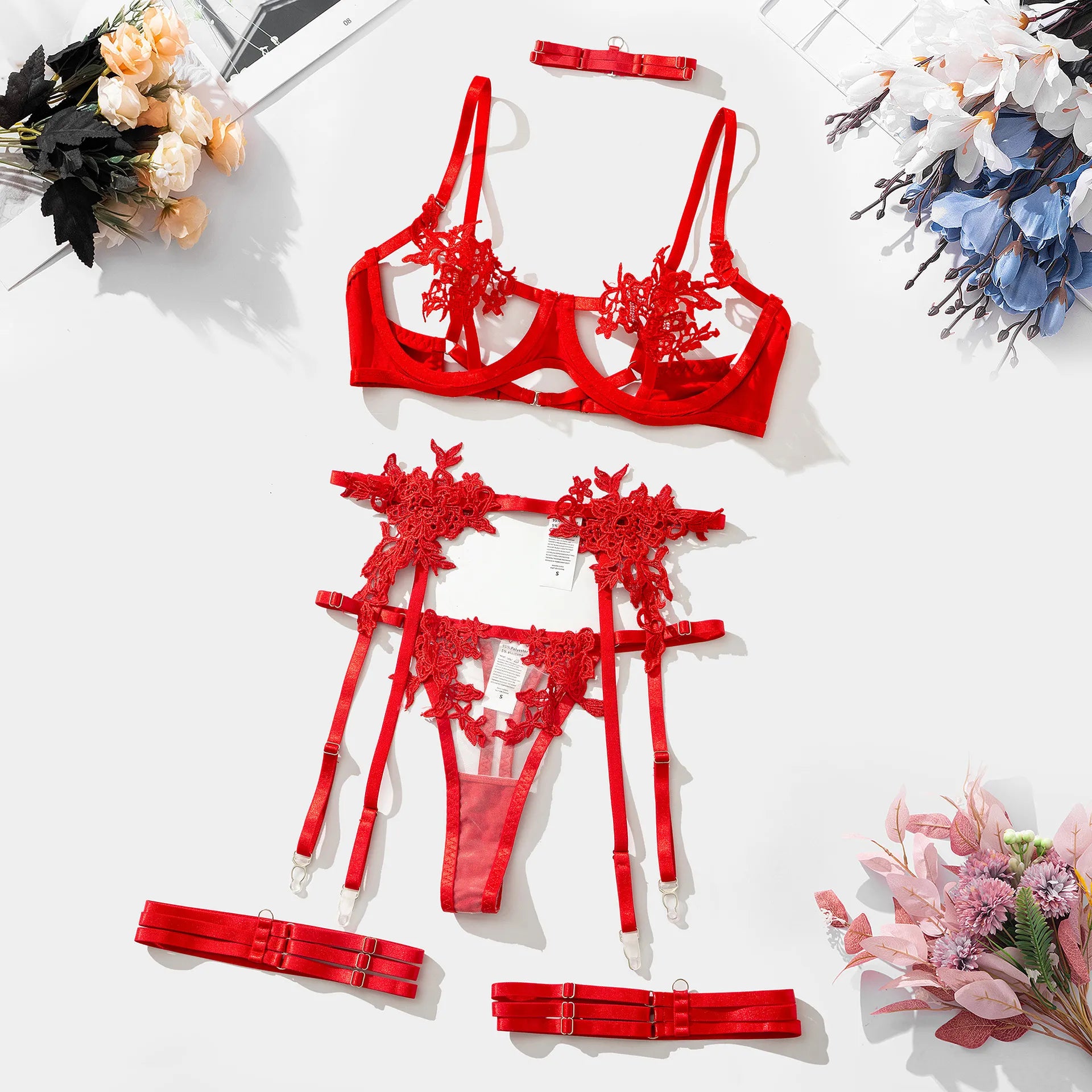 Naya Sheer Hollow Binding 3 Piece Lingerie Set