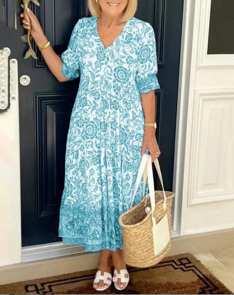 Luna Elegant Floral V Neck Dress