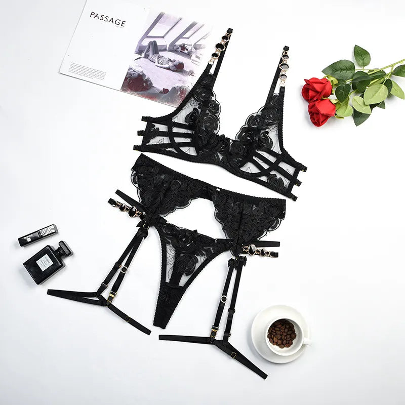 Jacinta Luxury 3 Piece Shoulder Strap Lingerie Set