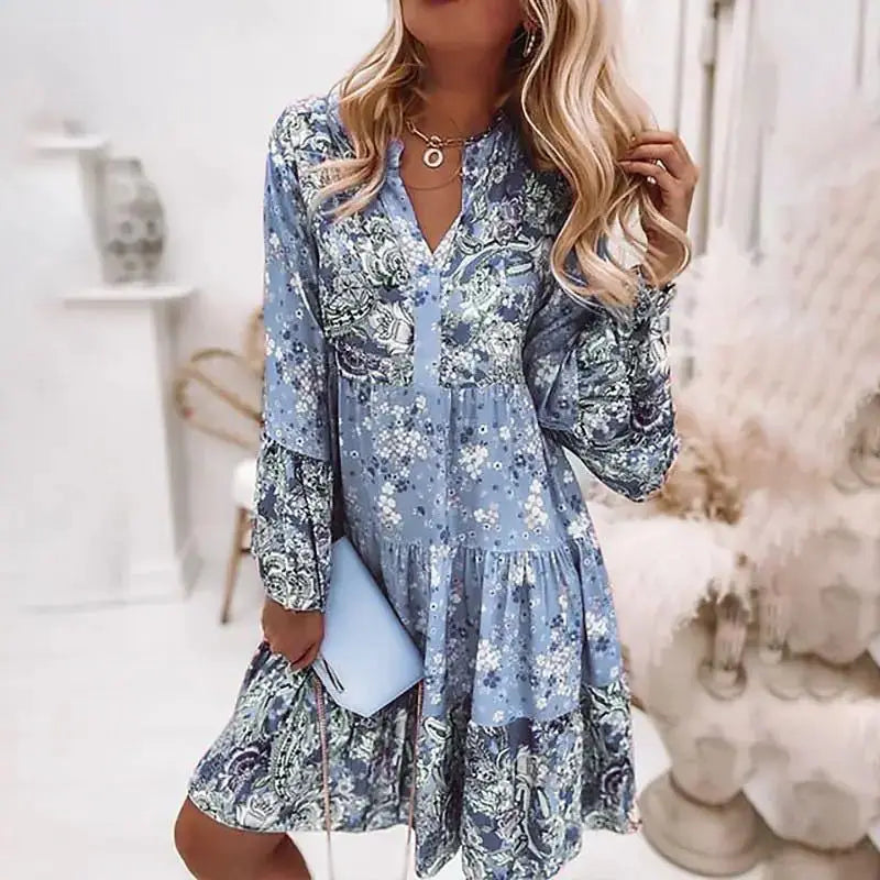 Helena Floral V Neck A Line Dress