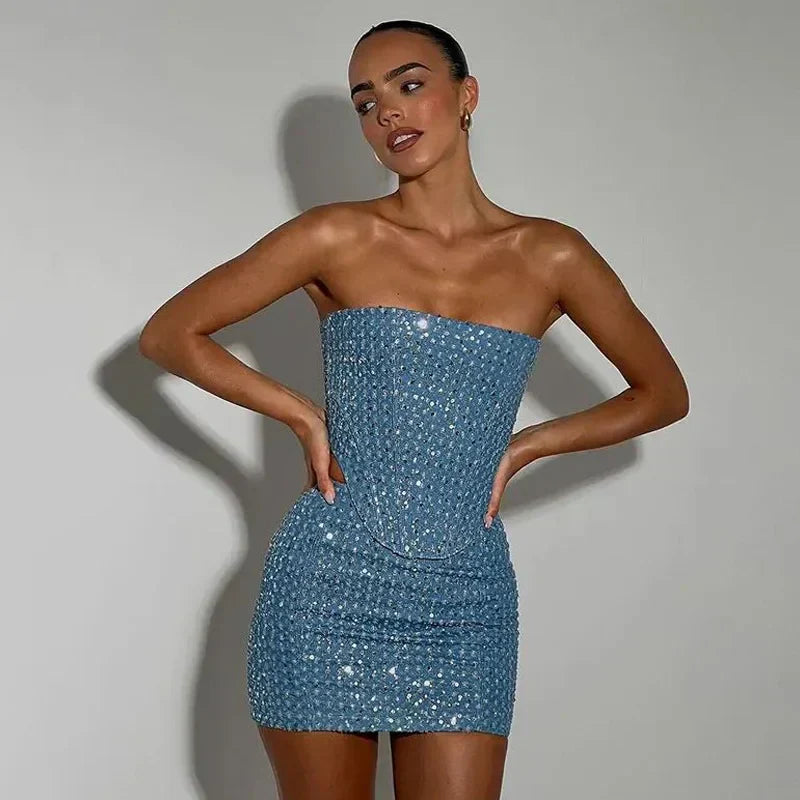 Luna – Strapless Denim Mini Dress – Women’s fashion piece