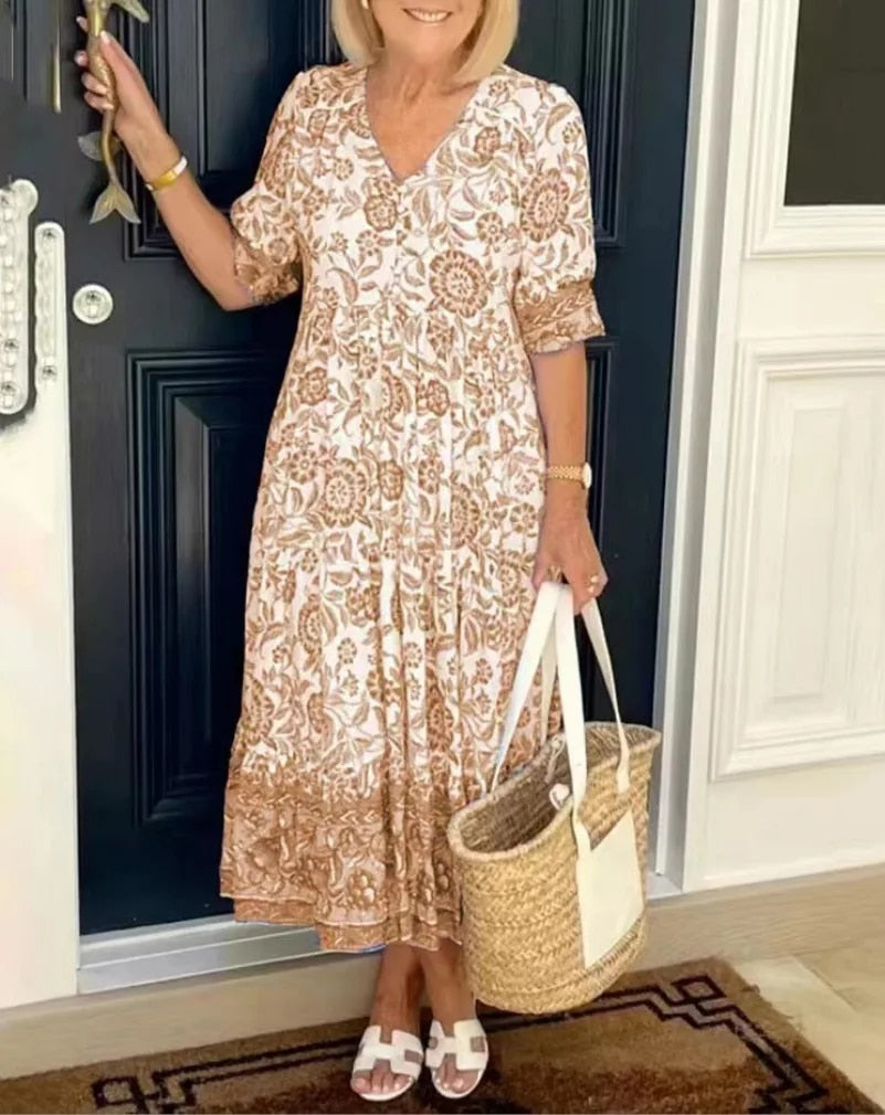 Luna Elegant Floral V Neck Dress