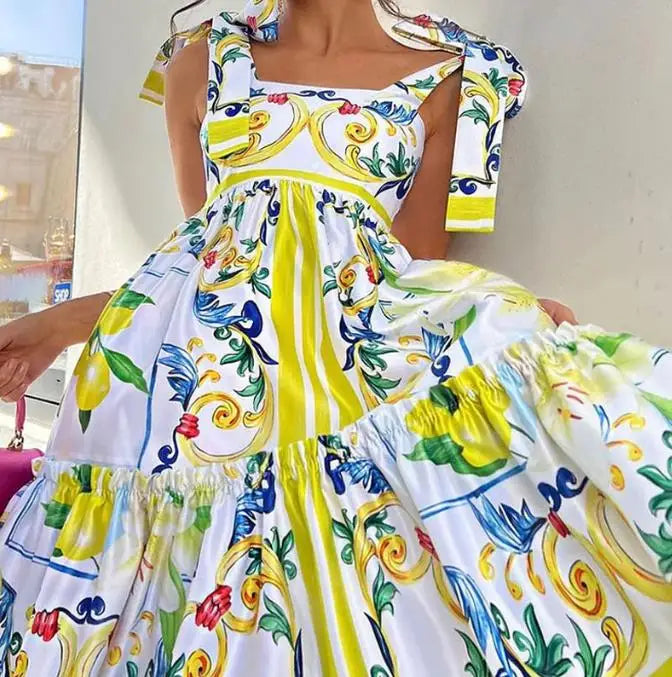 Serena Lace Up Floral Maxi Dress