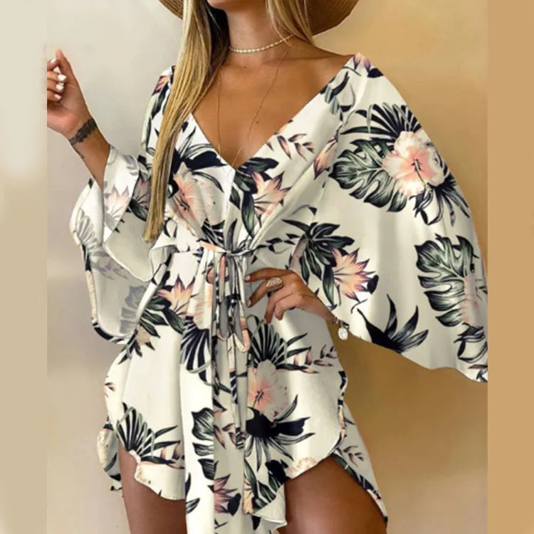 Daisy Floral V Neck Boho Mini Dress