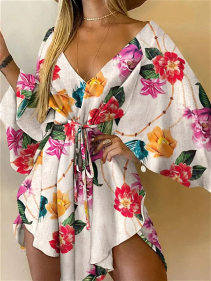 Daisy Floral V Neck Boho Mini Dress – Women’s fashion piece