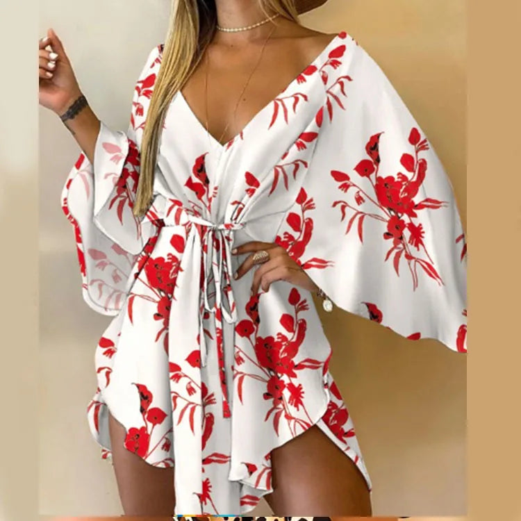 Daisy Floral V Neck Boho Mini Dress