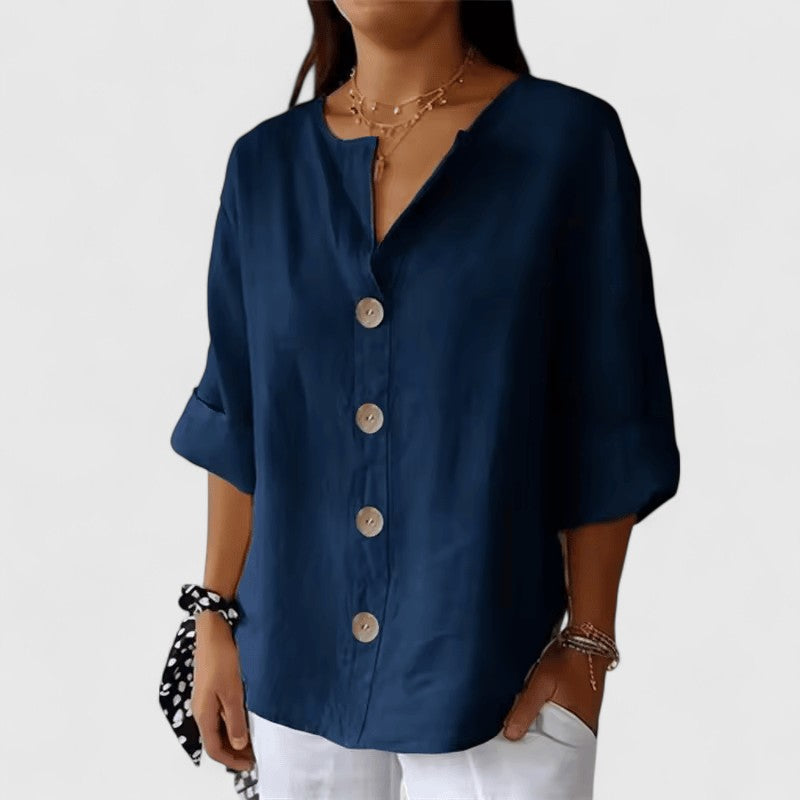 Elena Linen Blend Button Blouse