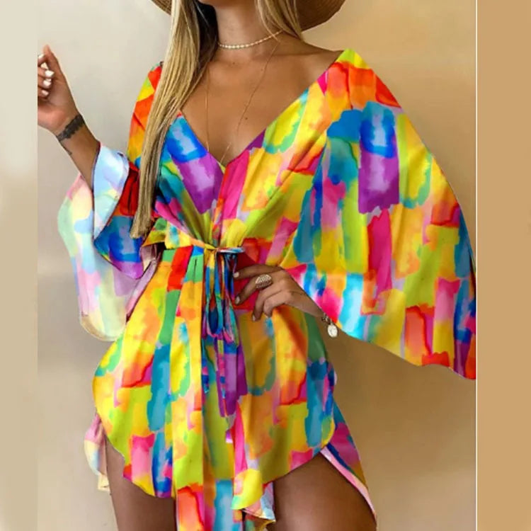 Daisy Floral V Neck Boho Mini Dress