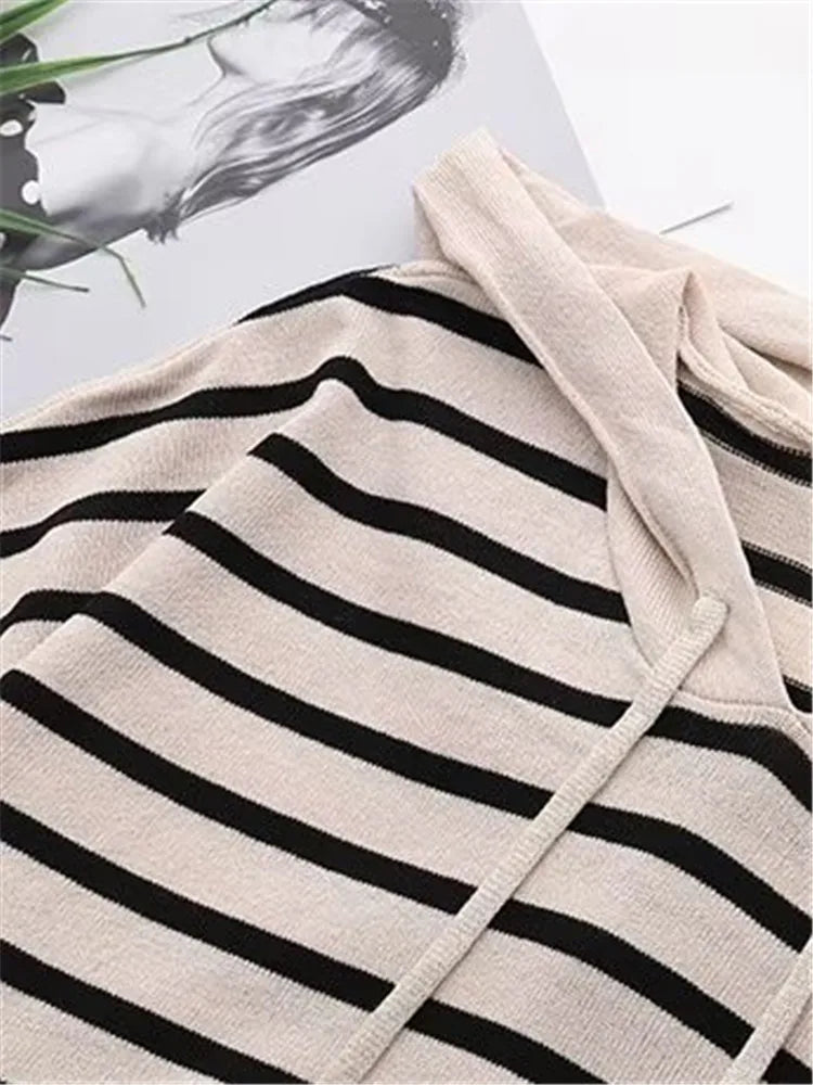 Lina Plus Size Soft Knit Striped Hoodie Tee